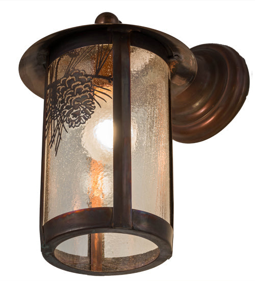 Meyda Lighting Fulton 54235 8" Vintage Copper Winter Pine Solid Mount Wall Sconce With Clear Seeded Shade Glass