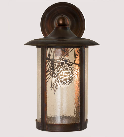 Meyda Lighting Fulton 54235 8" Vintage Copper Winter Pine Solid Mount Wall Sconce With Clear Seeded Shade Glass