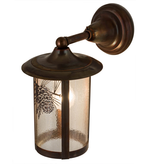 Meyda Lighting Fulton 54235 8" Vintage Copper Winter Pine Solid Mount Wall Sconce With Clear Seeded Shade Glass