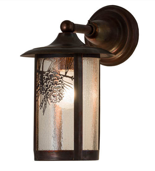 Meyda Lighting Fulton 54235 8" Vintage Copper Winter Pine Solid Mount Wall Sconce With Clear Seeded Shade Glass