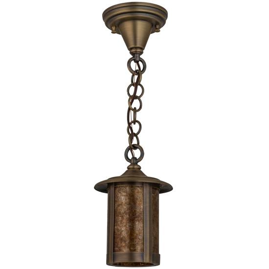 Meyda Lighting Fulton 6" Antique Brass Mini Pendant Light With Amber Mica Shade Glass