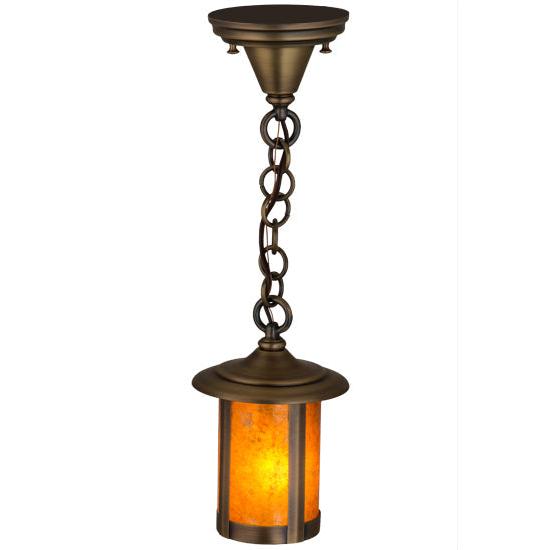 Meyda Lighting Fulton 6" Antique Brass Mini Pendant Light With Amber Mica Shade Glass