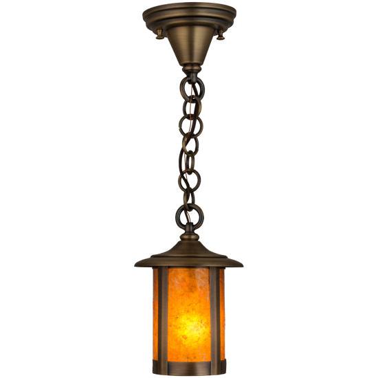 Meyda Lighting Fulton 6" Antique Brass Mini Pendant Light With Amber Mica Shade Glass