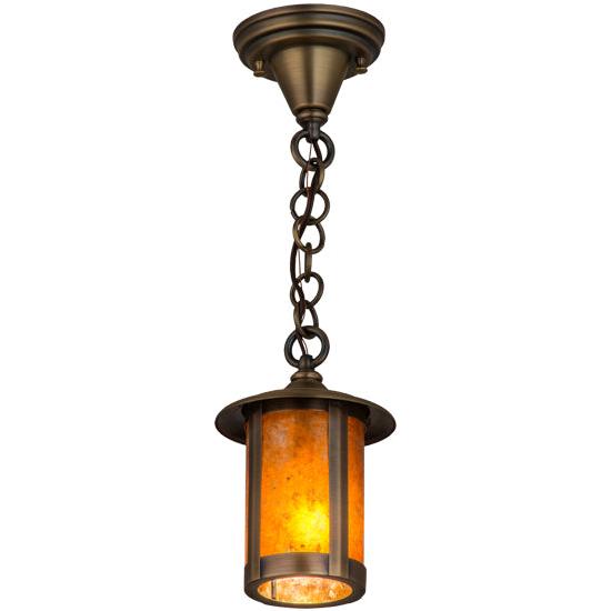 Meyda Lighting Fulton 6" Antique Brass Mini Pendant Light With Amber Mica Shade Glass