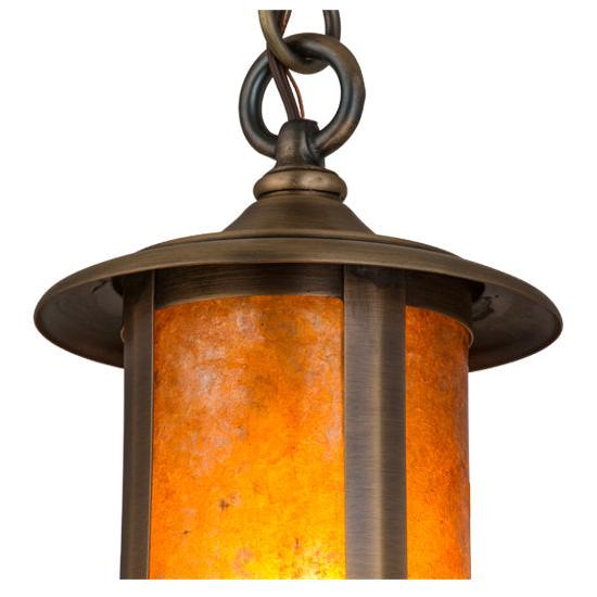 Meyda Lighting Fulton 6" Antique Brass Mini Pendant Light With Amber Mica Shade Glass