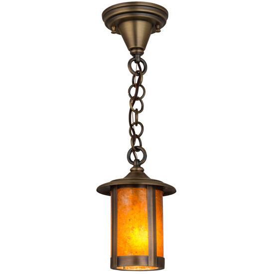 Meyda Lighting Fulton 6" Antique Brass Mini Pendant Light With Amber Mica Shade Glass