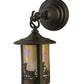 Meyda Lighting Fulton 6" Craftsman Brown Deer Creek Hanging Wall Sconce With Beige Iridescent Shade Glass