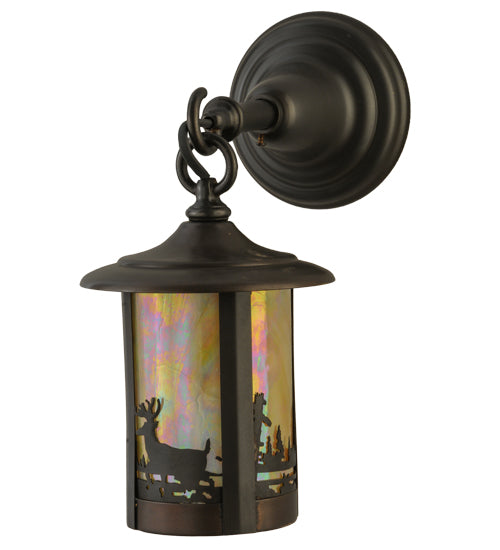 Meyda Lighting Fulton 6" Craftsman Brown Deer Creek Hanging Wall Sconce With Beige Iridescent Shade Glass
