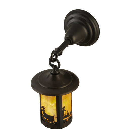 Meyda Lighting Fulton 6" Craftsman Brown Deer Creek Hanging Wall Sconce With Beige Iridescent Shade Glass