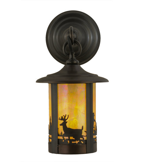Meyda Lighting Fulton 6" Craftsman Brown Deer Creek Hanging Wall Sconce With Beige Iridescent Shade Glass