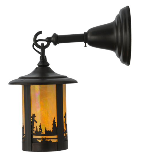 Meyda Lighting Fulton 6" Craftsman Brown Deer Creek Hanging Wall Sconce With Beige Iridescent Shade Glass