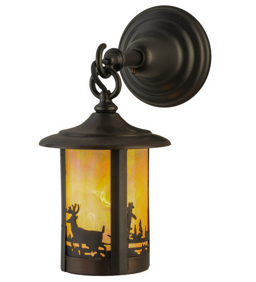 Meyda Lighting Fulton 6" Craftsman Brown Deer Creek Hanging Wall Sconce With Beige Iridescent Shade Glass