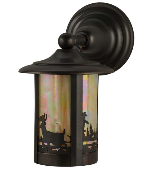 Meyda Lighting Fulton 6" Craftsman Brown Deer Creek Solid Mount Wall Sconce With Beige Iridescent Shade Glass
