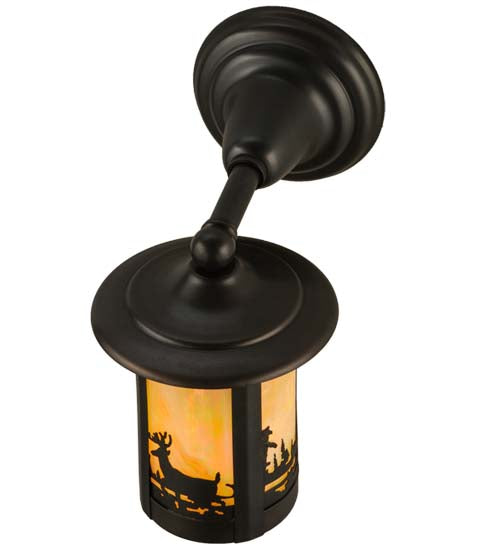Meyda Lighting Fulton 6" Craftsman Brown Deer Creek Solid Mount Wall Sconce With Beige Iridescent Shade Glass