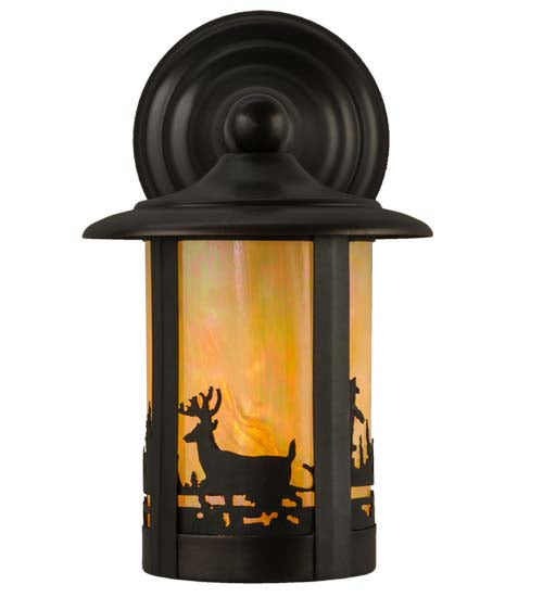 Meyda Lighting Fulton 6" Craftsman Brown Deer Creek Solid Mount Wall Sconce With Beige Iridescent Shade Glass