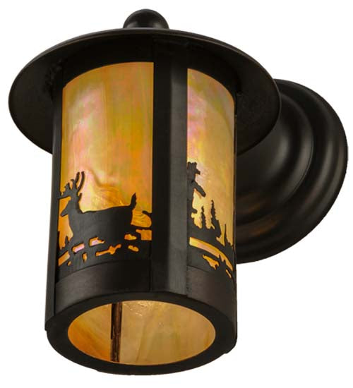 Meyda Lighting Fulton 6" Craftsman Brown Deer Creek Solid Mount Wall Sconce With Beige Iridescent Shade Glass