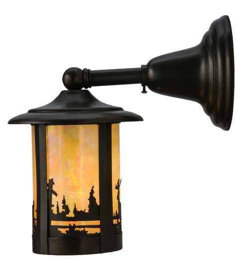 Meyda Lighting Fulton 6" Craftsman Brown Deer Creek Solid Mount Wall Sconce With Beige Iridescent Shade Glass