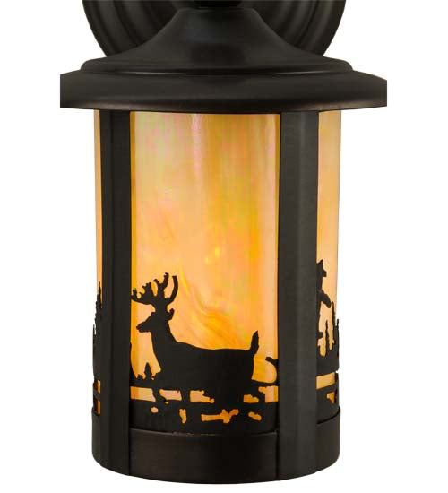 Meyda Lighting Fulton 6" Craftsman Brown Deer Creek Solid Mount Wall Sconce With Beige Iridescent Shade Glass