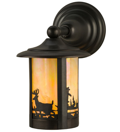 Meyda Lighting Fulton 6" Craftsman Brown Deer Creek Solid Mount Wall Sconce With Beige Iridescent Shade Glass