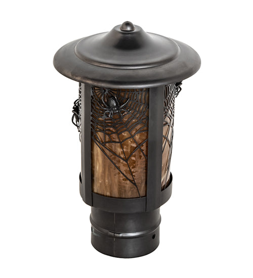 Meyda Lighting Fulton 6" Craftsman Brown On Brass Spider Web Outdoor Post Mount Light With Honey Amber Shade Glass