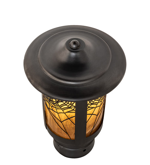 Meyda Lighting Fulton 6" Craftsman Brown On Brass Spider Web Outdoor Post Mount Light With Honey Amber Shade Glass