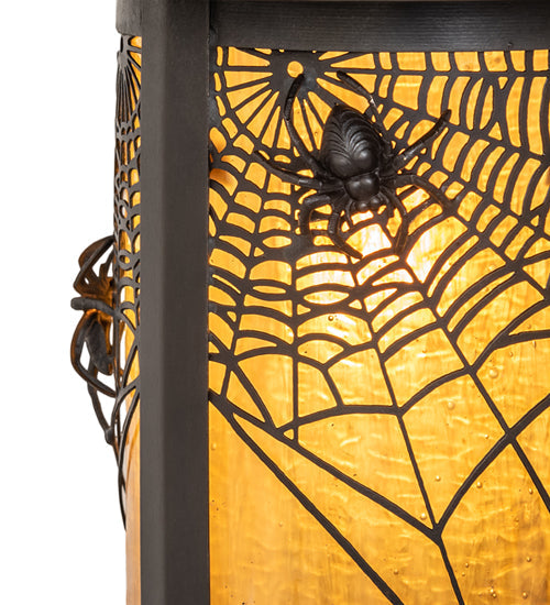Meyda Lighting Fulton 6" Craftsman Brown On Brass Spider Web Outdoor Post Mount Light With Honey Amber Shade Glass