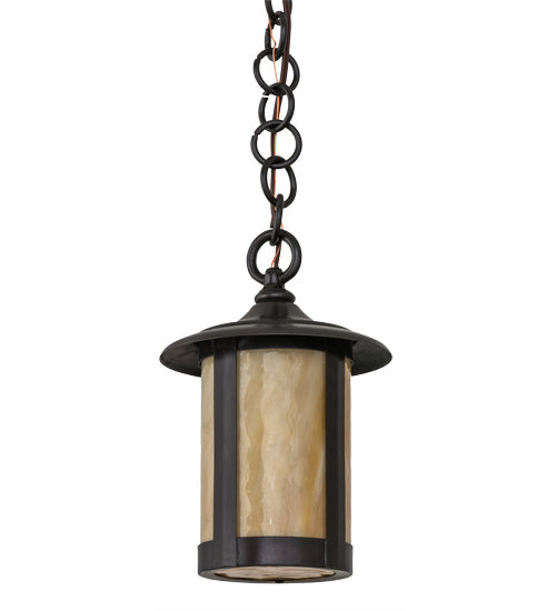 Meyda Lighting Fulton 6" Craftsman Brown Prime Mini Pendant Light With Beige Art Shade Glass