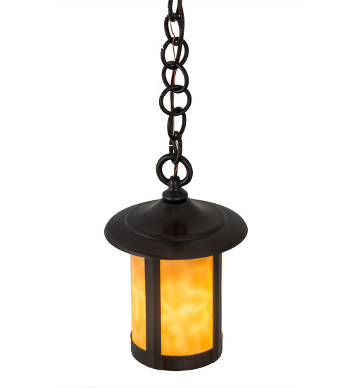 Meyda Lighting Fulton 6" Craftsman Brown Prime Mini Pendant Light With Beige Art Shade Glass