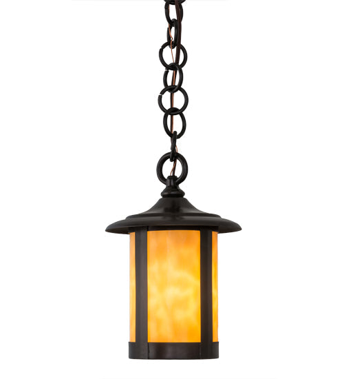 Meyda Lighting Fulton 6" Craftsman Brown Prime Mini Pendant Light With Beige Art Shade Glass