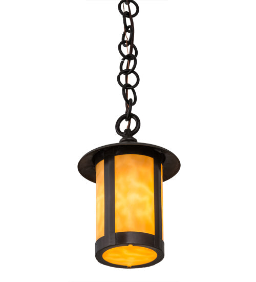 Meyda Lighting Fulton 6" Craftsman Brown Prime Mini Pendant Light With Beige Art Shade Glass