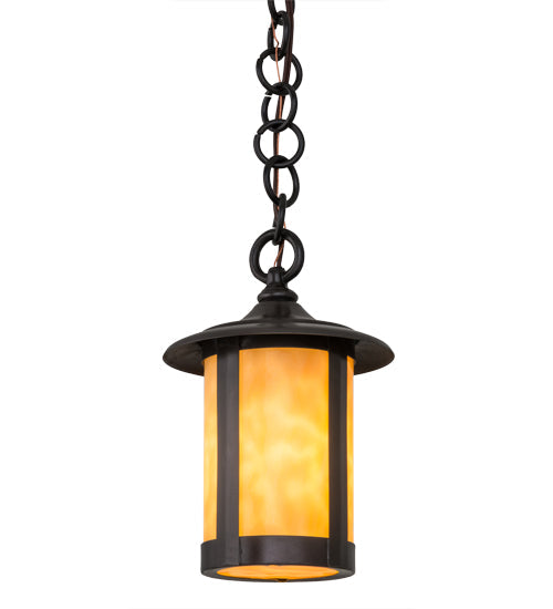 Meyda Lighting Fulton 6" Craftsman Brown Prime Mini Pendant Light With Beige Art Shade Glass