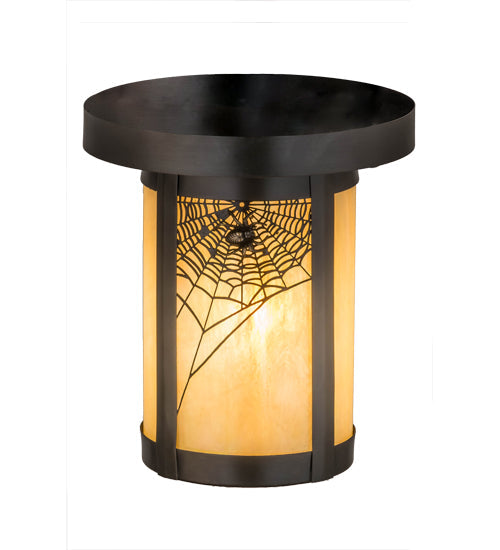 Meyda Lighting Fulton 6" Craftsman Brown Spider Web Flush Mount Light With Beige Iridescent Shade Glass