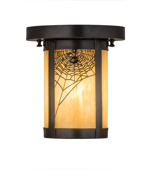 Meyda Lighting Fulton 6" Craftsman Brown Spider Web Flush Mount Light With Beige Iridescent Shade Glass