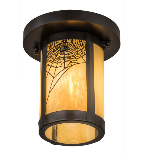 Meyda Lighting Fulton 6" Craftsman Brown Spider Web Flush Mount Light With Beige Iridescent Shade Glass