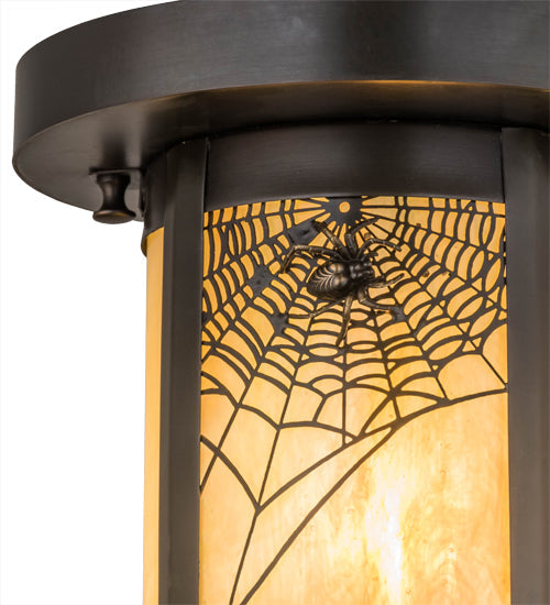 Meyda Lighting Fulton 6" Craftsman Brown Spider Web Flush Mount Light With Beige Iridescent Shade Glass