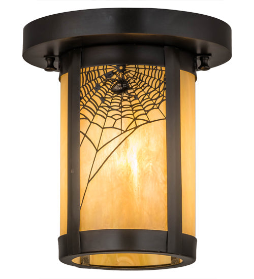 Meyda Lighting Fulton 6" Craftsman Brown Spider Web Flush Mount Light With Beige Iridescent Shade Glass