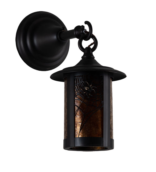 Meyda Lighting Fulton 6" Craftsman Brown Spider Web Hanging Wall Sconce With Amber Mica Shade Glass