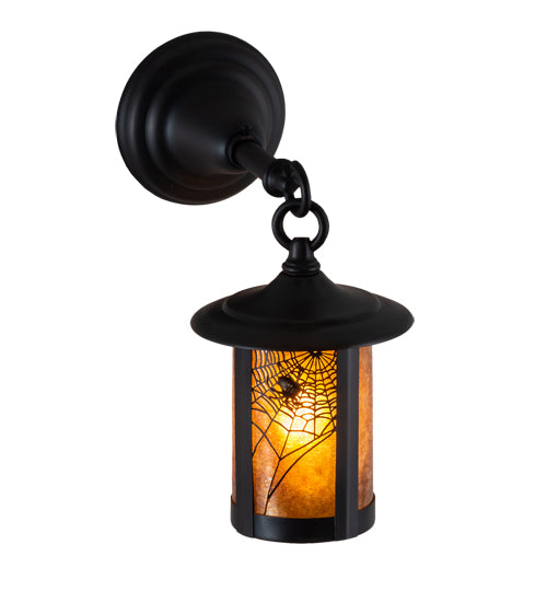 Meyda Lighting Fulton 6" Craftsman Brown Spider Web Hanging Wall Sconce With Amber Mica Shade Glass