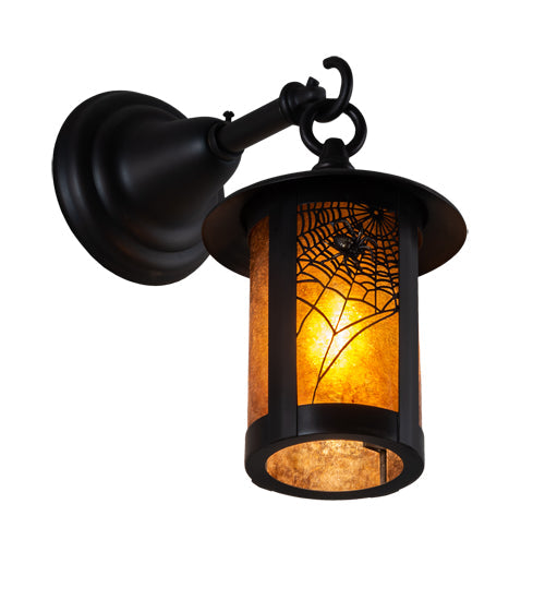 Meyda Lighting Fulton 6" Craftsman Brown Spider Web Hanging Wall Sconce With Amber Mica Shade Glass