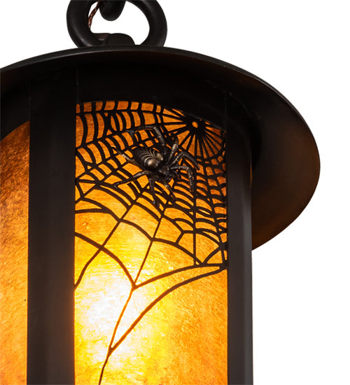 Meyda Lighting Fulton 6" Craftsman Brown Spider Web Hanging Wall Sconce With Amber Mica Shade Glass