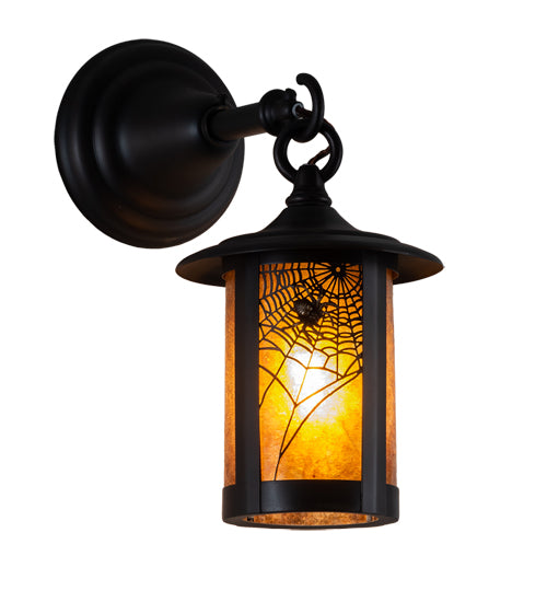 Meyda Lighting Fulton 6" Craftsman Brown Spider Web Hanging Wall Sconce With Amber Mica Shade Glass