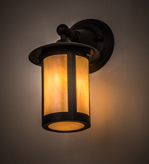 Meyda Lighting Fulton 6" Textured Black Prime Solid Mount Wall Sconce With Beige Iridescent Shade Glass