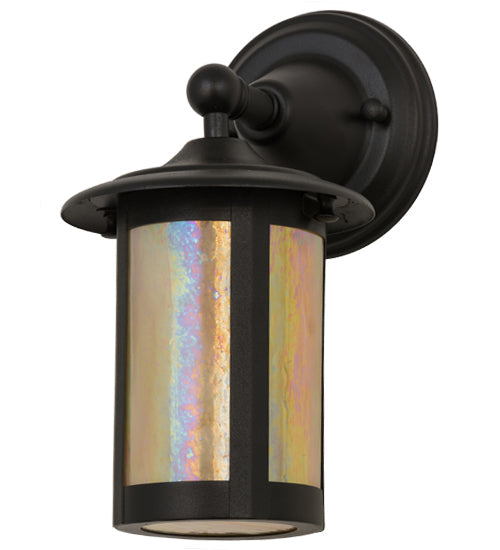 Meyda Lighting Fulton 6" Textured Black Prime Solid Mount Wall Sconce With Beige Iridescent Shade Glass