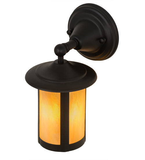 Meyda Lighting Fulton 6" Textured Black Prime Solid Mount Wall Sconce With Beige Iridescent Shade Glass