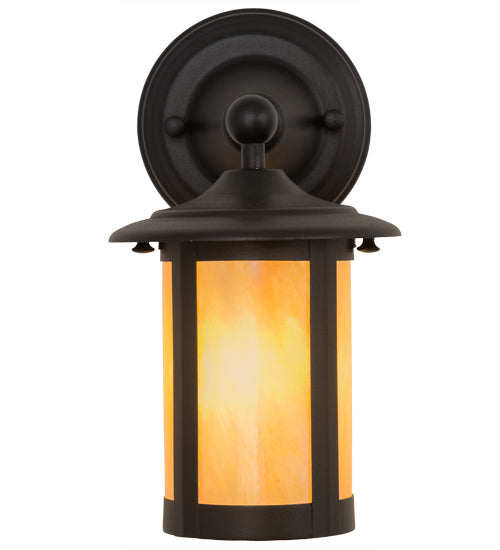 Meyda Lighting Fulton 6" Textured Black Prime Solid Mount Wall Sconce With Beige Iridescent Shade Glass