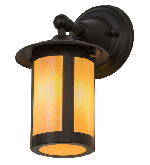 Meyda Lighting Fulton 6" Textured Black Prime Solid Mount Wall Sconce With Beige Iridescent Shade Glass