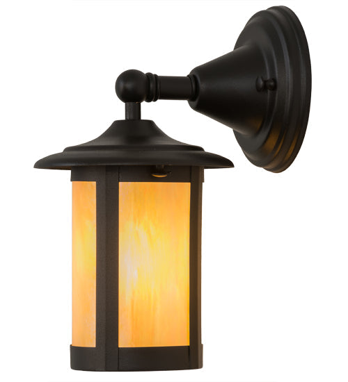 Meyda Lighting Fulton 6" Textured Black Prime Solid Mount Wall Sconce With Beige Iridescent Shade Glass