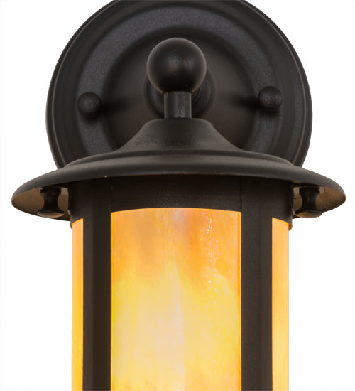 Meyda Lighting Fulton 6" Textured Black Prime Solid Mount Wall Sconce With Beige Iridescent Shade Glass