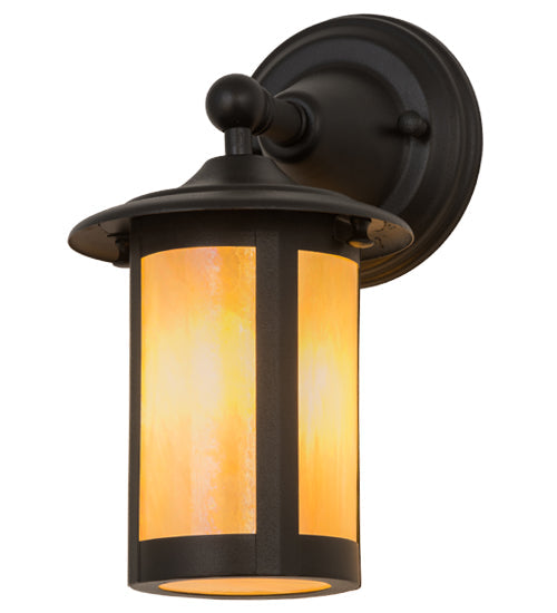 Meyda Lighting Fulton 6" Textured Black Prime Solid Mount Wall Sconce With Beige Iridescent Shade Glass