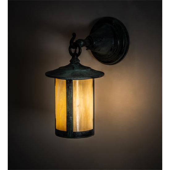 Meyda Lighting Fulton 6" Verdi Hanging Wall Sconce With Beige Shade Glass